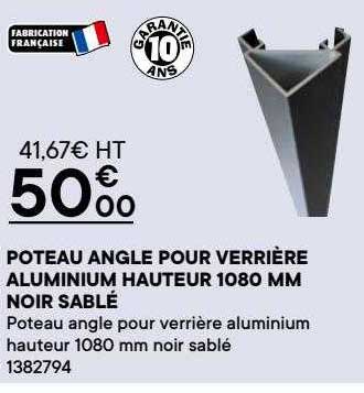 poteau angle pour verrière aluminium hauteur 1080 mm noir sablé