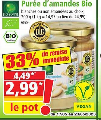 purée d'amandes bio bio sonne