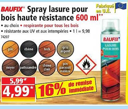 Spray Lasure Pour Bois Haute Résistance 600ml Baufix