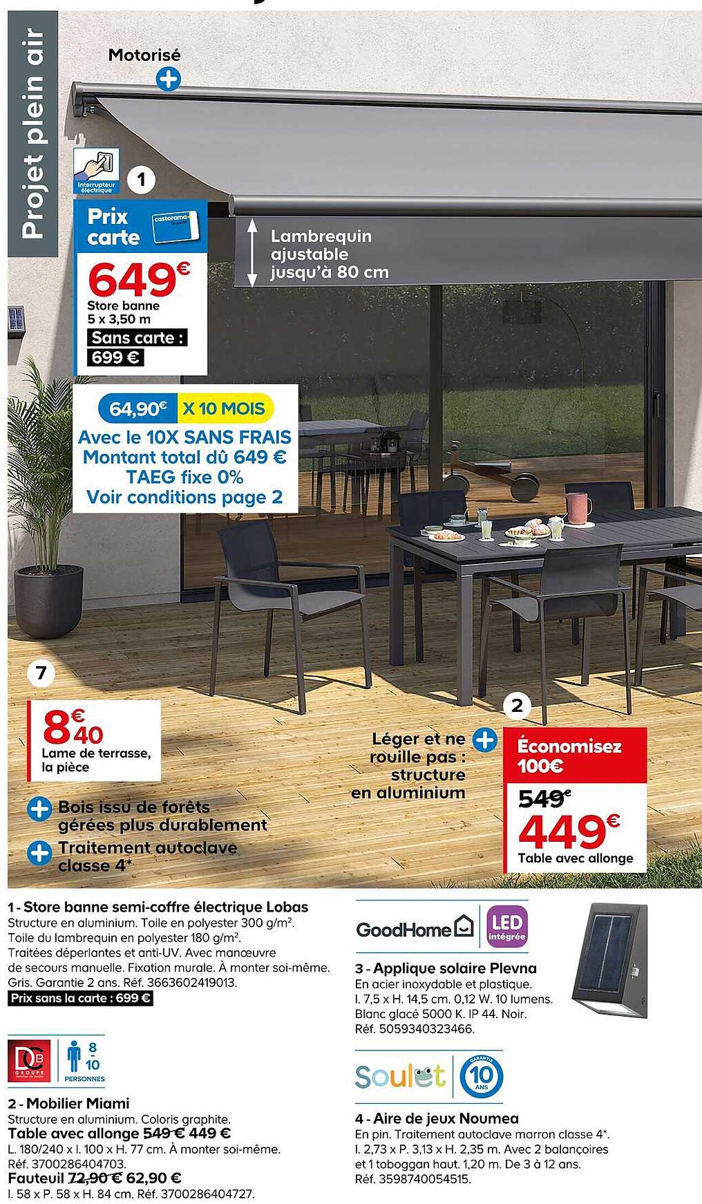 store banne semi-coffre électrique lobas, applique solaire plevna goodhome, mobilier miami, aire de jeux noumea