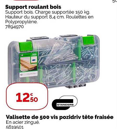 support roulant bois, valisette de 500 vis pozidriv tête fraisée