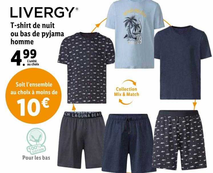 t-shirt de nuit ou bas de pyjama homme livergy
