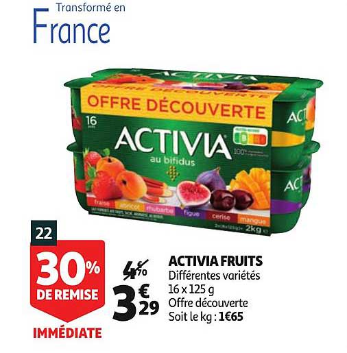 activia fruits différentes variétés 30% de remise immédiate