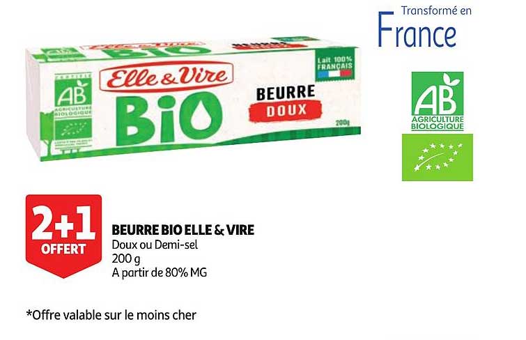 beurre bio elle&vire 2+1 offert