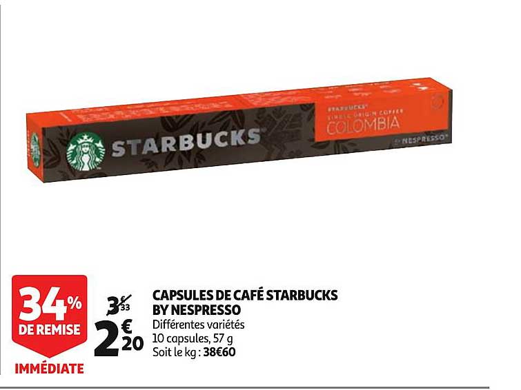 capsules de café starbucks by nespresso différentes variétés 10 capsules 34% de remise immédiate