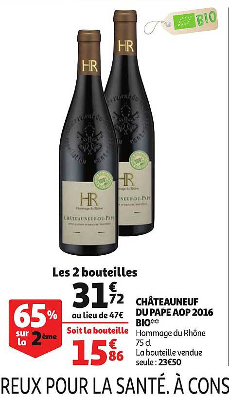 châteauneuf du pape aop 2016 bio hommage du rhône 65% sur la 2ème