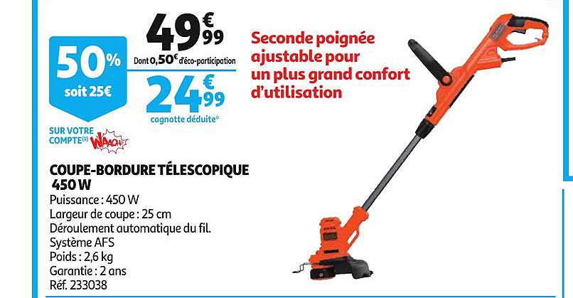 coupe bordure télescopique 450w réf.233038