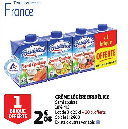 crème légère bridélice semi épaisse existe d'autres variétés 1 brique offerte
