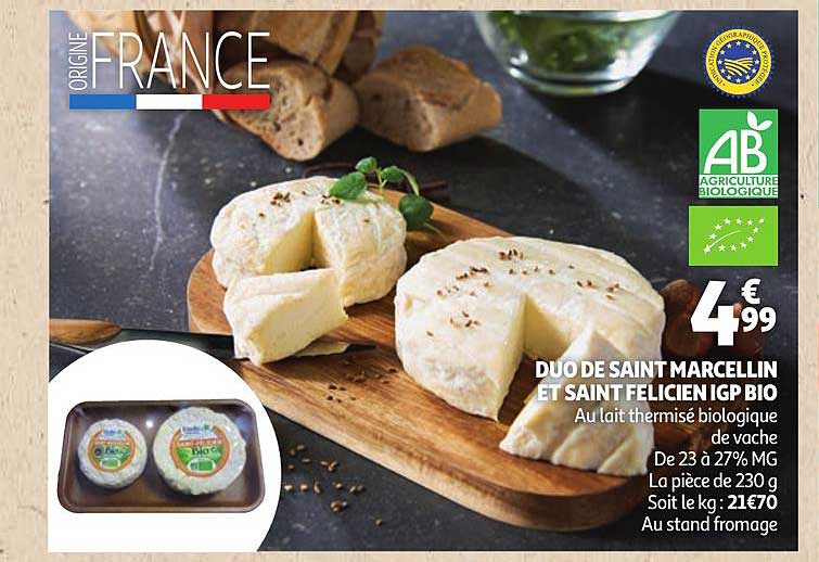 duo de saint marcellin et saint felicien igp bio au lait thermisé biologique de vache