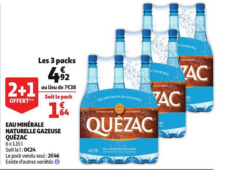 eau minérale naturelle gazeuse quézac existe d'autres variétés 2+1 offert