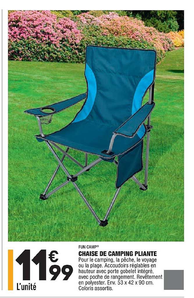 fun camp chaise de camping pliante polyester coloris assortis