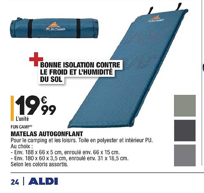 fun camp matelas autogonflant polyester pu coloris assortis