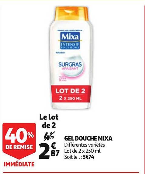 gel douche mixa différentes variétés 40% de remise immédiate