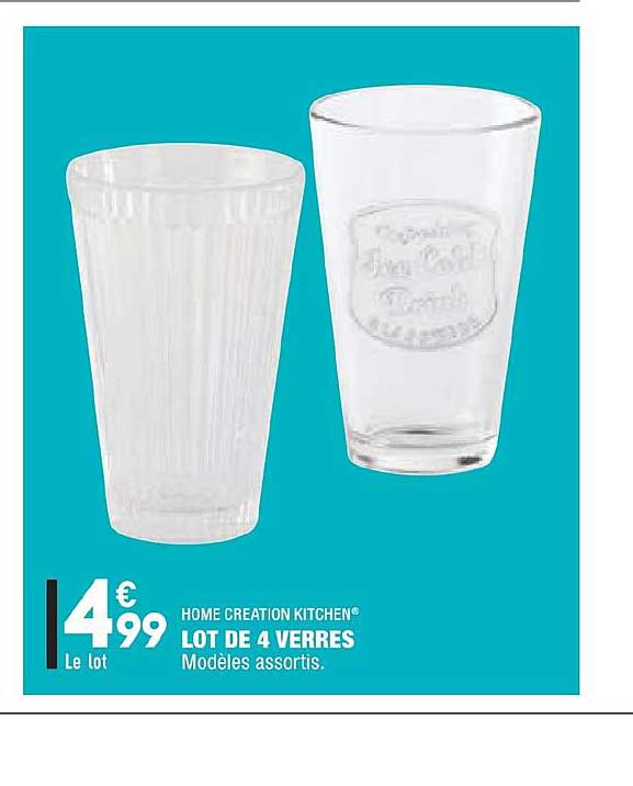 home creation kitchen lot de 4 verres modèles assortis