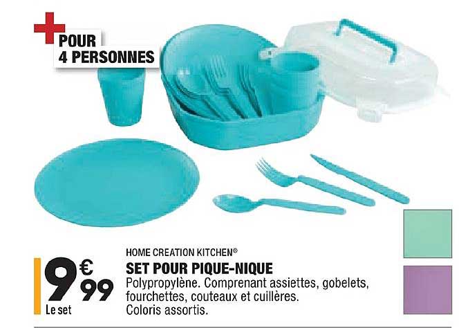 home creation kitchen set pour pique nique polypropylène coloris assortis