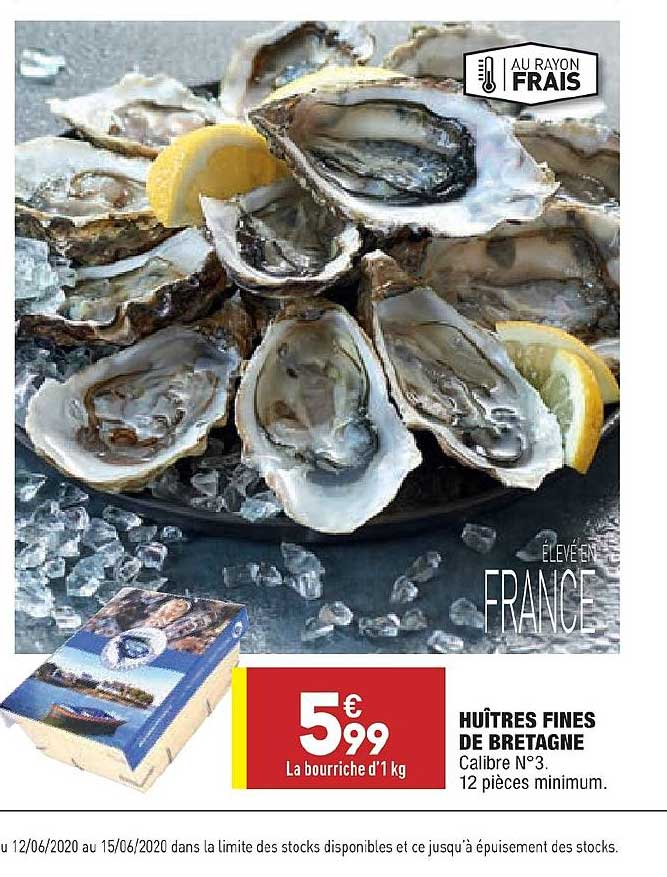huîtres fines de bretagne calibre n°3 12 pièces minimum