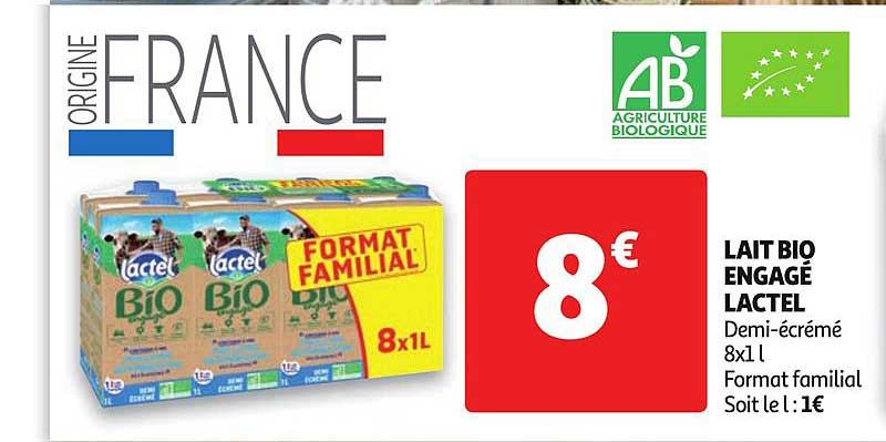 lait bio engagé lactel demi écrémé format familial
