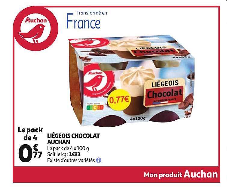 liégeois chocolat auchan existe d'autres variétés le pack de 4