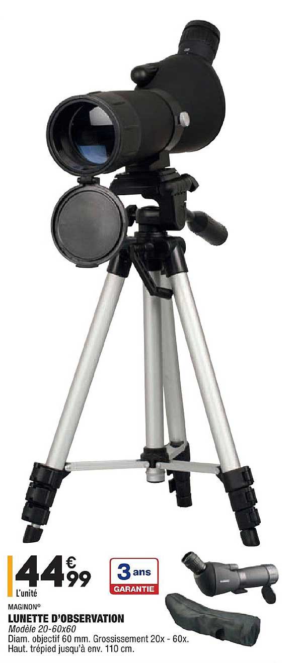 maginon lunette d'observation modèle 20 60*60 60 mm trépied 100 cm