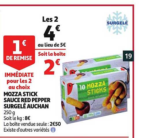 mozza stick sauce red pepper surgelé auchan existe d'autres variétés
