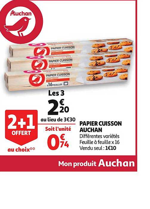 papier cuisson auchan différentes variétés 2+1 offert au choix