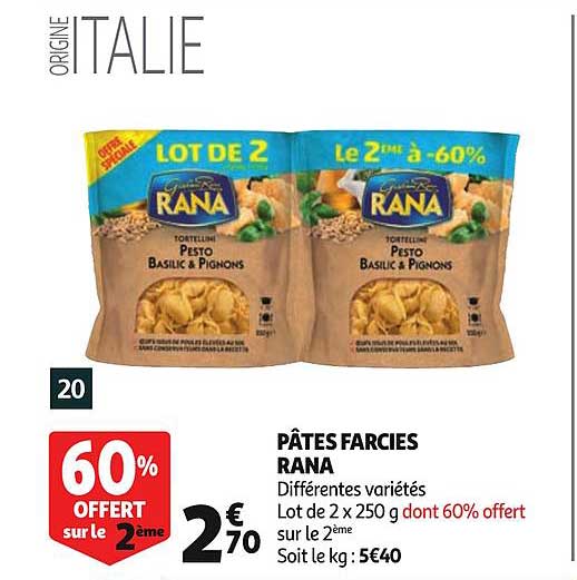 pâtes farcies rana différentes variétés lot de 2 60% offert sur le 2ème