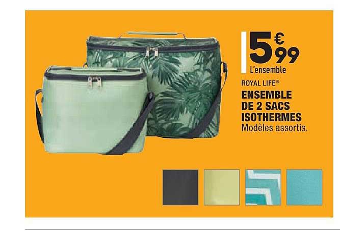 royal life ensemble de 2 sacs isothermes modèles assortis