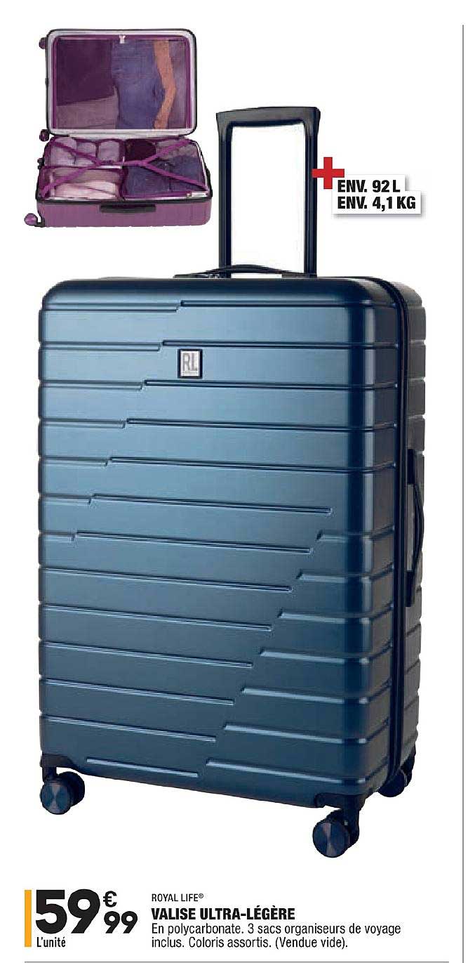 royal life valise ultra légère polycarbonate 3 sacs inclus coloris assortis