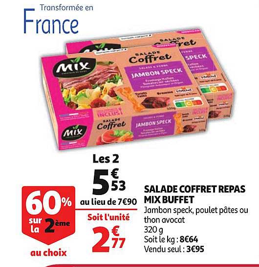 Salade Coffret Repas Mix Buffet Jambon Speck Poulet Pâtes Thon Avocat