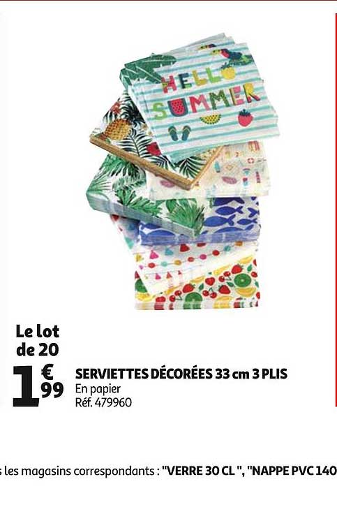 serviettes décorées 33 cm 3 plis le lot de 20 réf.479960