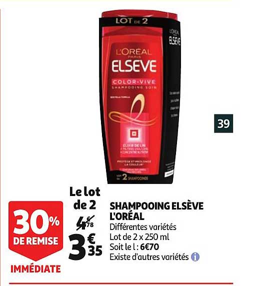 shampooing elsève l'oréal différentes variétés existe d'autres variétés 30% de remise immédiate