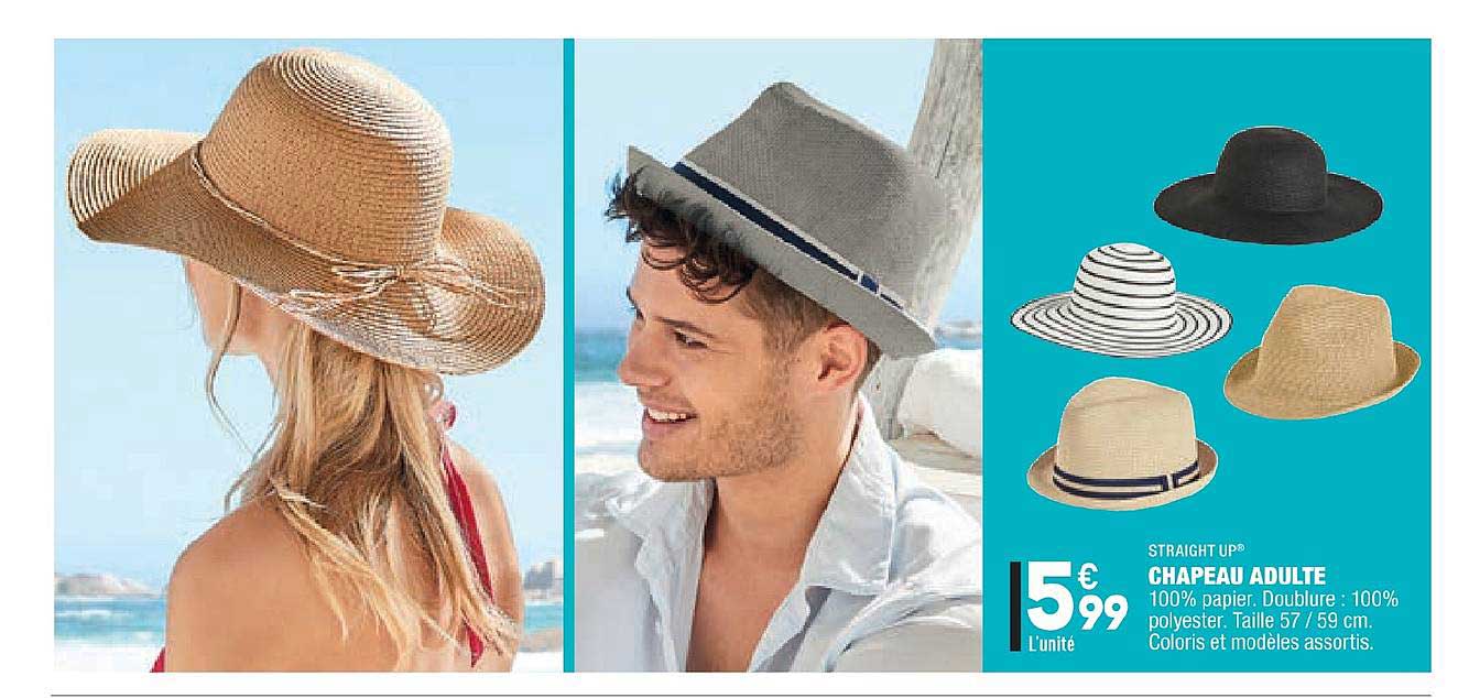 straight up chapeau adulte 100% papier coloris et modèles assortis