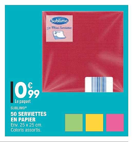 sublimo 50 serviettes en papier coloris assortis