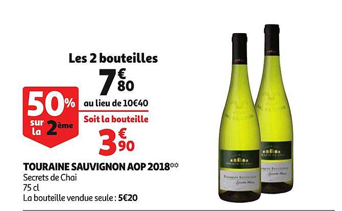 touraine sauvignon aop 2018 secrets de chai 50% sur la 2ème