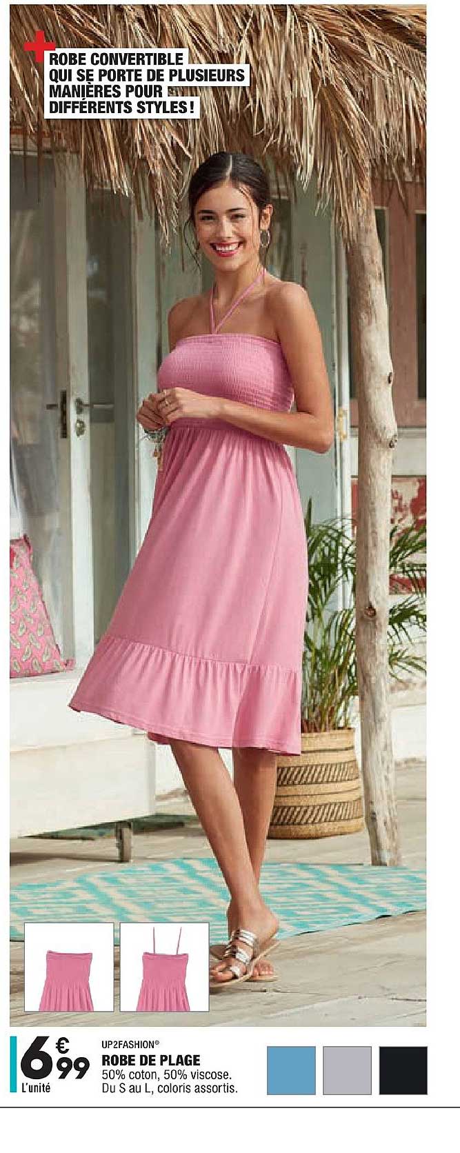 up2fashion robe de plage 50% coton 50% viscose coloris assortis