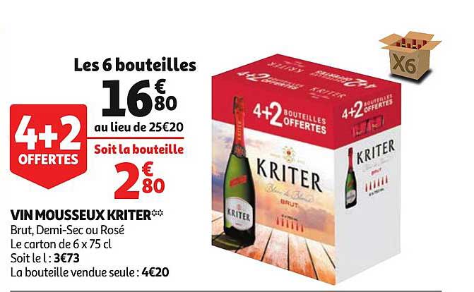vin mousseux kriter brut demi sec ou rosé 4+2 offertes