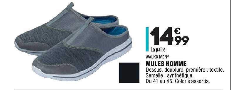 walkx men mules homme textile synthétique coloris assortis