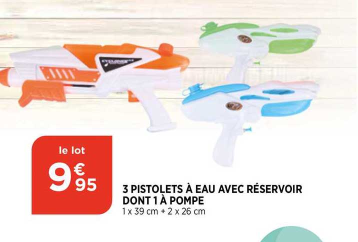3 pistolets à eau avec réservoir dont 1 à pompe