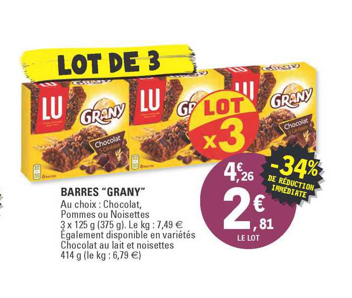 barres "grany" -34% de réduction immédiate