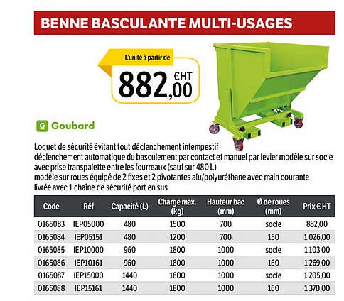benne basculante multi-usages goubard