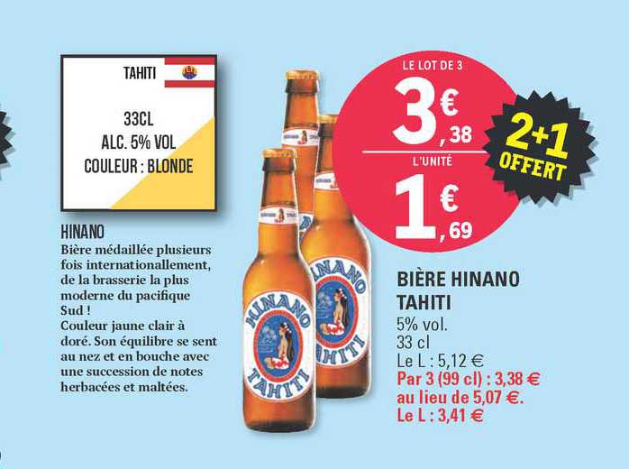 bière hinano tahiti 2+1 offert