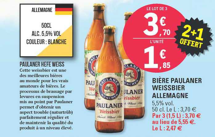 Bière Paulaner Weissbier Allemagne 2+1 Offert