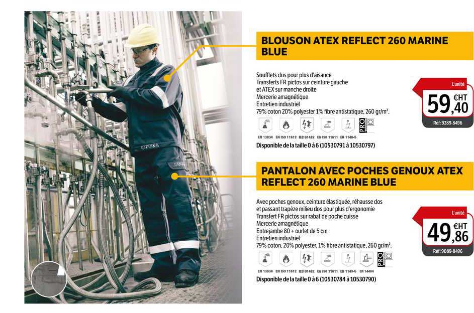blouson atex reflect 260 marine blue, pantalon avec poches genoux atex reflect 260 marine blue