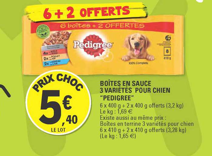 boîtes en sauce 3 variétés pour chien pedigree 6+2 offerts