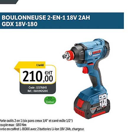 boulonneuse 2-en-1 18v 2ah gdx 18v-180 bosch