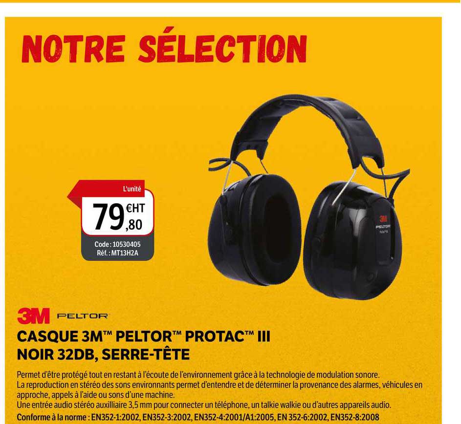 casque 3m peltor protac III noir 32db, serre-tête