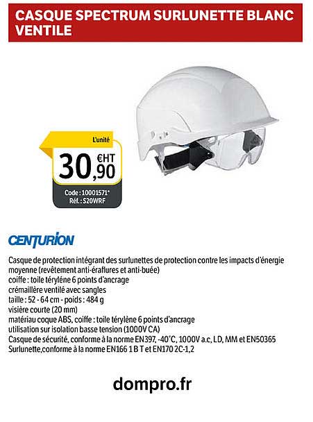 casque spectrum surlunette blanc ventilé