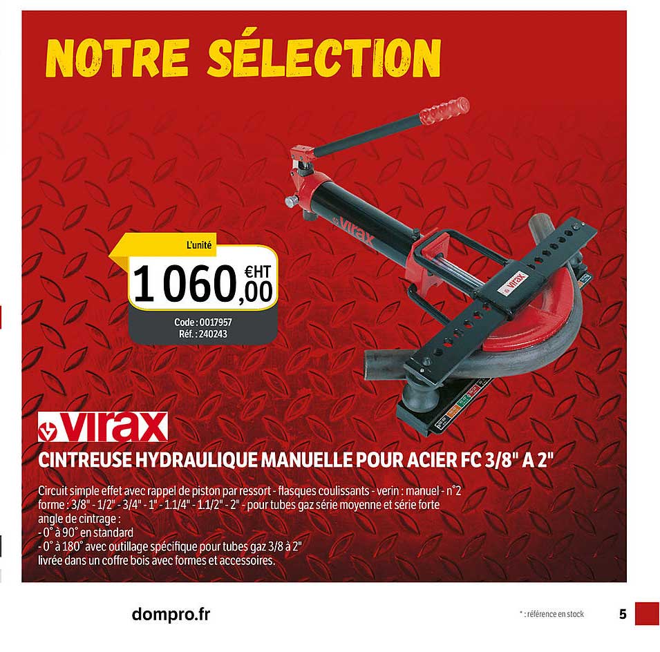 cintreuse hydraulique manuelle pour acier fc 3-8" a 2" virax