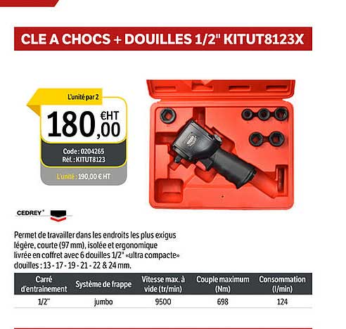 clé à chocs + douilles 1-2" kitut8123x