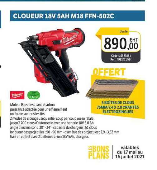 cloueur 18v 5ah ffn-502c